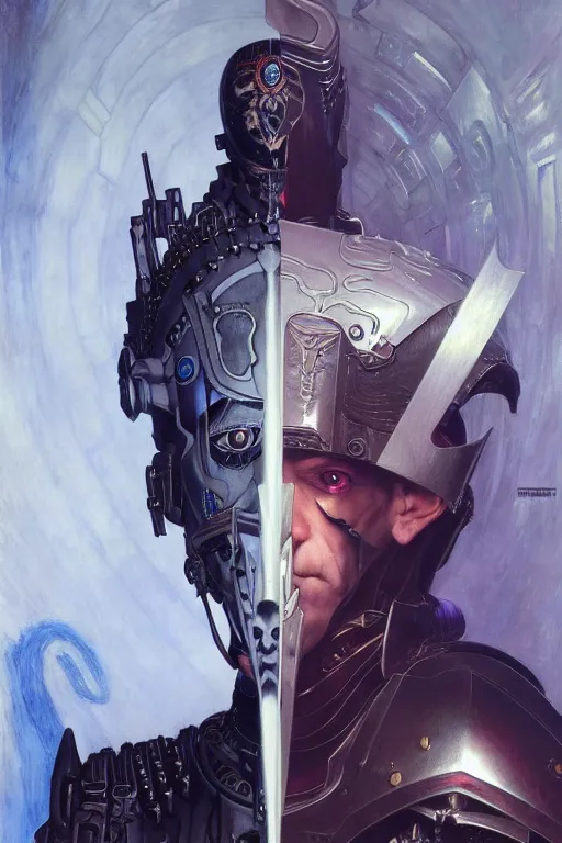 Image similar to portrait of joe biden goth cyborg with white hair in warhammer armor, art by kuvshinov ilya and wayne barlowe and gustav klimt and artgerm and wlop and william - adolphe bouguereau