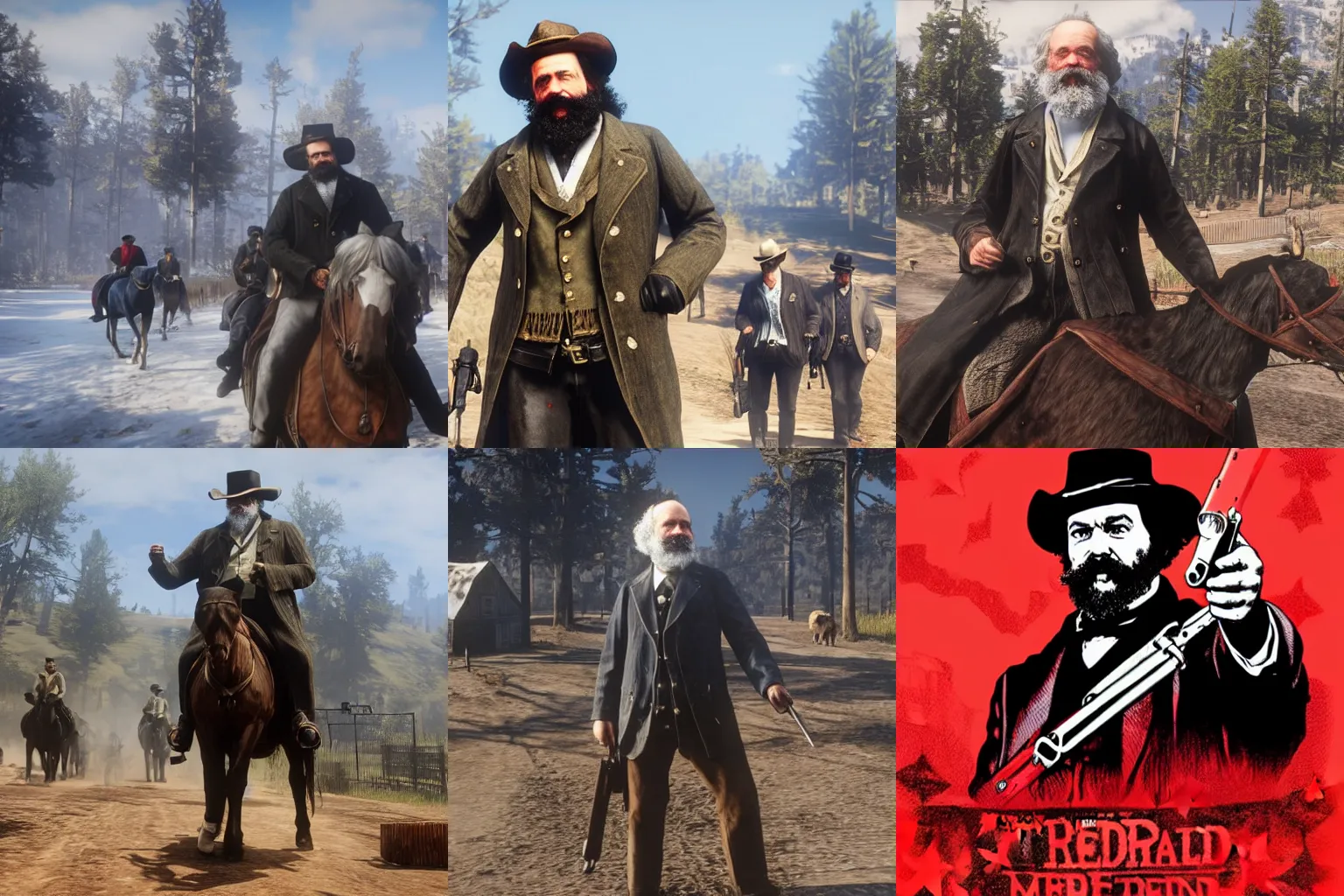 Prompt: Karl Marx in red dead redemption 2