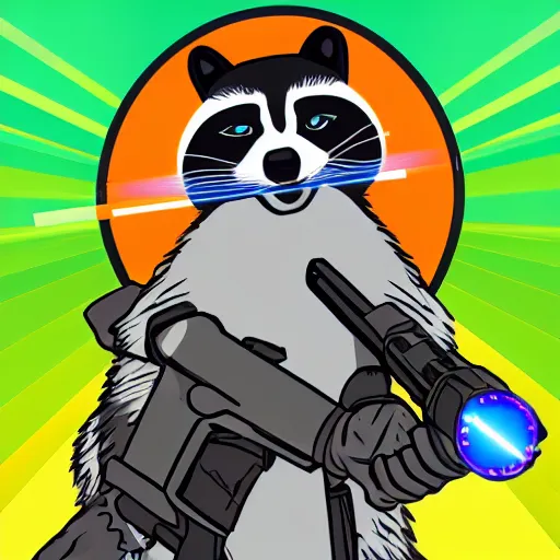 Image similar to logo of a racoon holding a laser gun, digital art , 4K