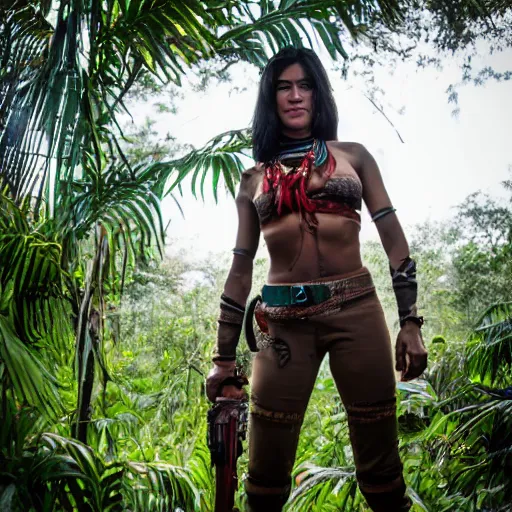 Image similar to Female Yautja trophy hunter posing in the jungle