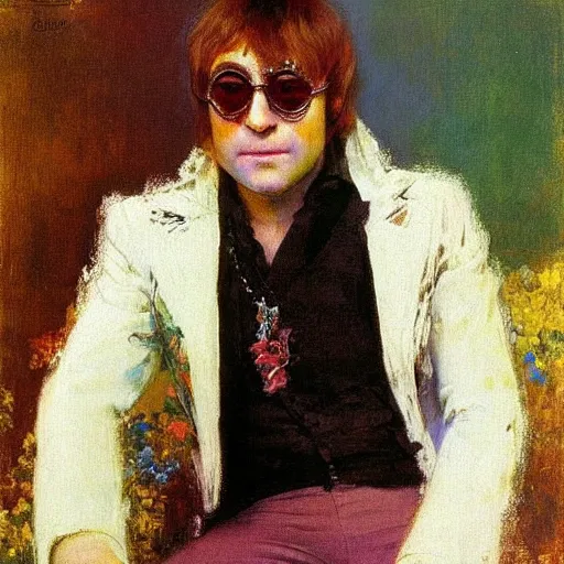 Image similar to portrait of elton john lennon thoughtful in 1 9 7 0 by ilya repin