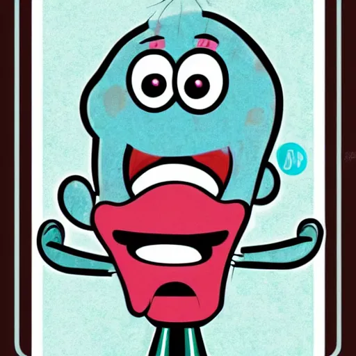 Image similar to handsome squidward portrait, cartoon network, detailed style, big eyes, big smile, vivid colors