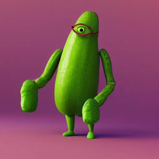 Prompt: humanoid cucumber character giving a thumbs up, cute 3d render, octane render, cartoon, lighting