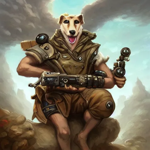 Image similar to anthropomorphic Borzoi wippet Tank Driver, Modern Tank driver outfit, cute and adorable, pretty, beautiful, DnD character art portrait, matte fantasy painting, DeviantArt Artstation, by Jason Felix by Steve Argyle by Tyler Jacobson by Peter Mohrbacher, cinema