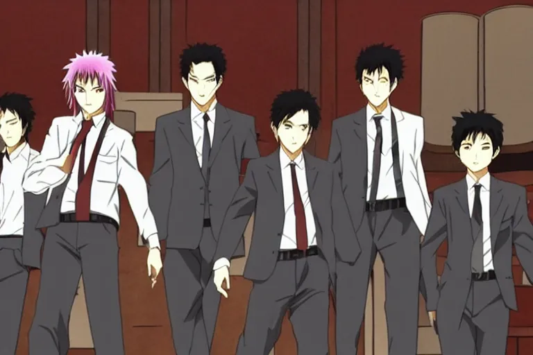 Image similar to japanese anime remake of Reservoir Dogs, still capture