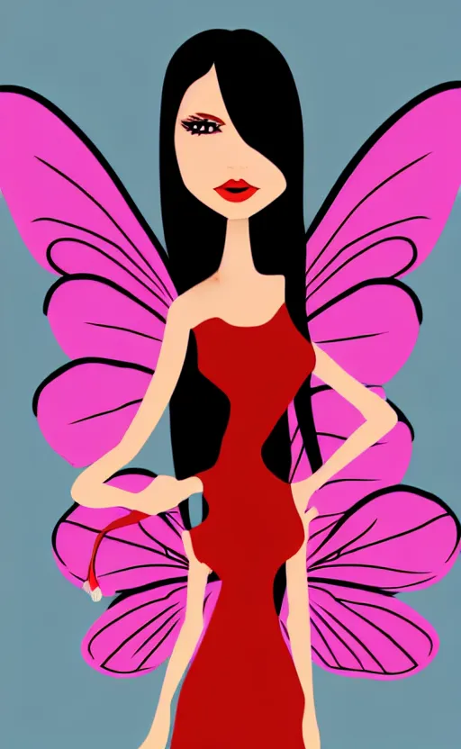 Image similar to fairy with a detailed face and black hair in a red outfit, full body, trending, vector art, illustration,