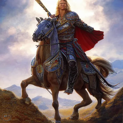 Image similar to noble prince rider Éomer of Rohan by Mark Brooks, Donato Giancola, Victor Nizovtsev, Scarlett Hooft, Graafland, Chris Moore