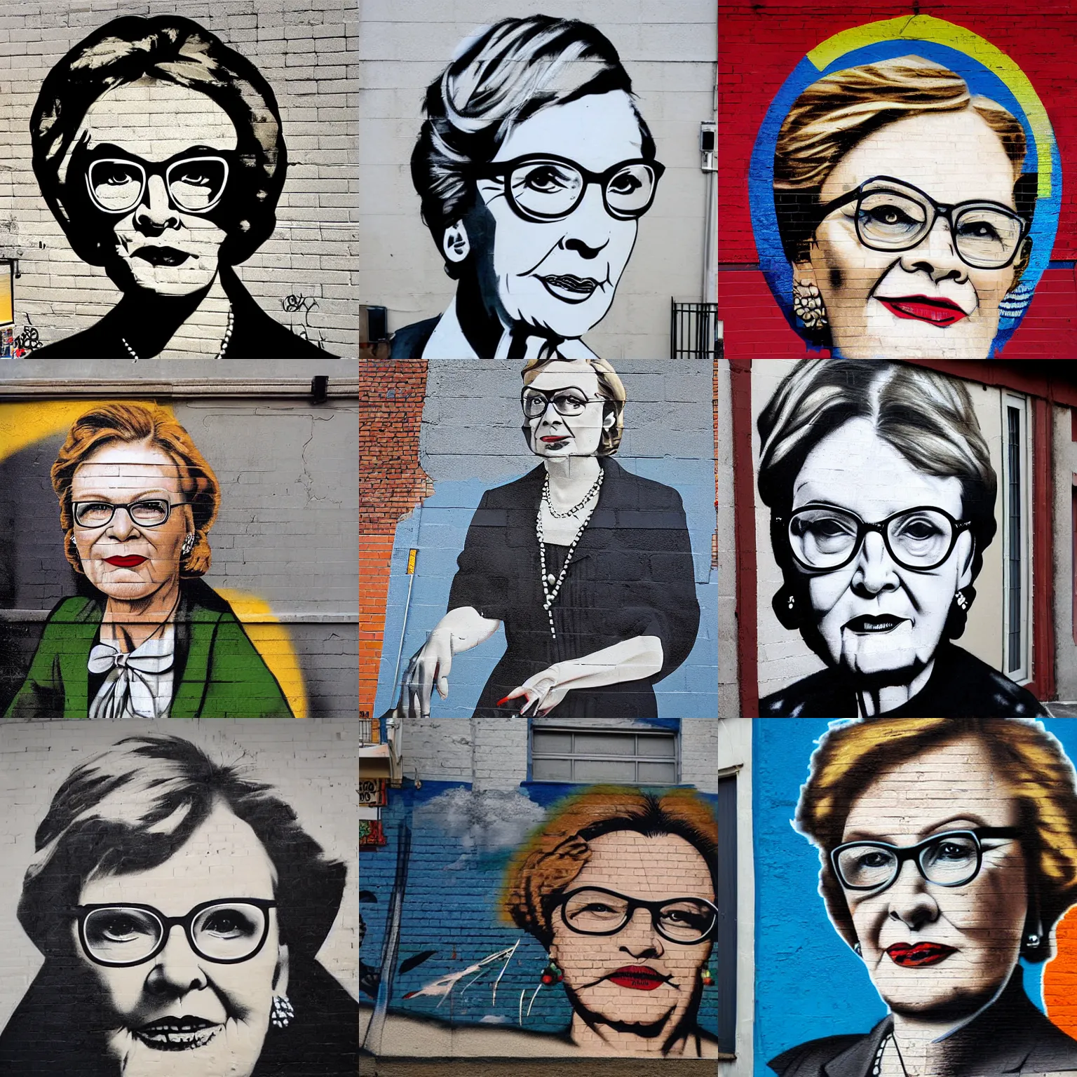 Prompt: street mural of a helen zille by banksy, high detail, photograph