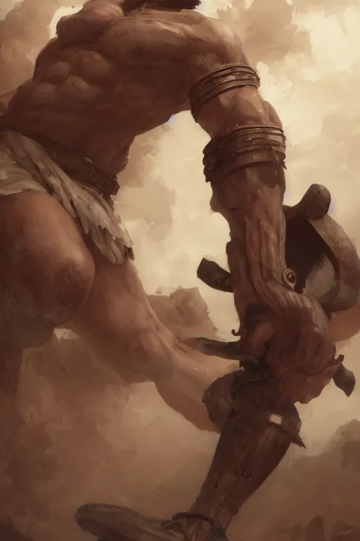 Image similar to ancient historically accurate depiction of the Bible Character Goliath of Gath, the Philistine warrior giant by frank miller, illustration by Ruan Jia and Mandy Jurgens and William-Adolphe Bouguereau, Artgerm, 4k, digital art, surreal, space dandy style, highly detailed, godsend, artstation, digital painting, concept art, smooth, sharp focus, illustration by Ruan Jia and Mandy Jurgens and William-Adolphe Bouguereau, Artgerm