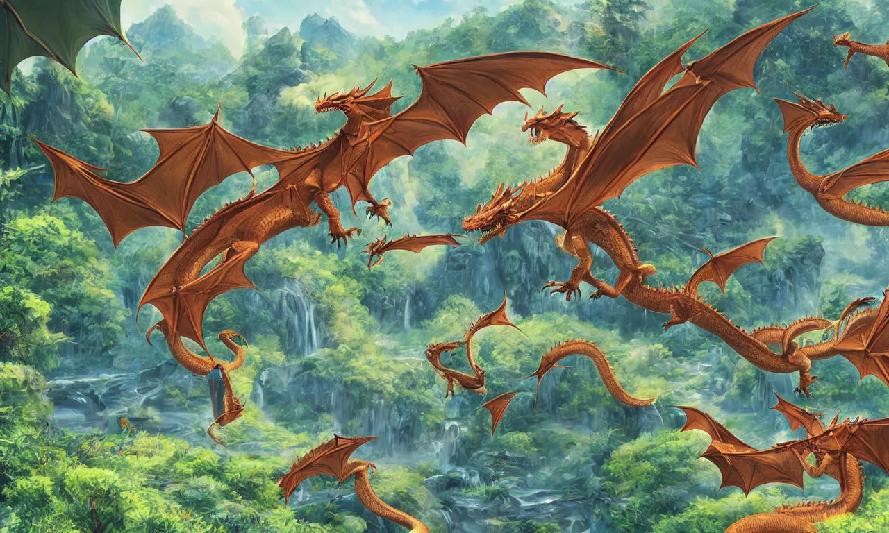 Image similar to summer, chilling dragons, forested hills and interconnected high speed rails, digital art, 3 d illustration, transparent backround