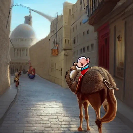 Prompt: A cute mouse riding a camel through a narrow street London, digital art, trending on Artstation