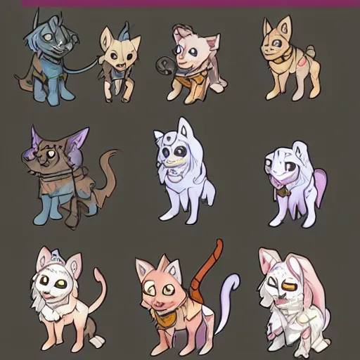 Image similar to character design sheet of cute fantasy world companion pet