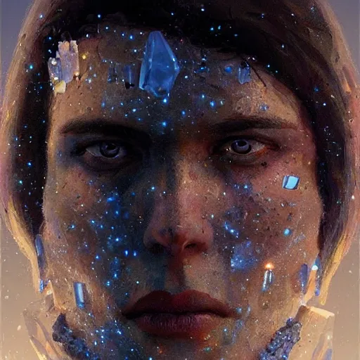 Prompt: crystal face made of crystals by jean giraud concept art by anthony macbain greg rutkowski artstation
