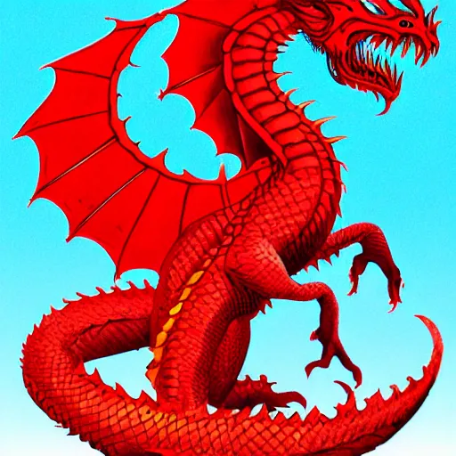 Image similar to a huge red dragon in the style of frank frazzetta