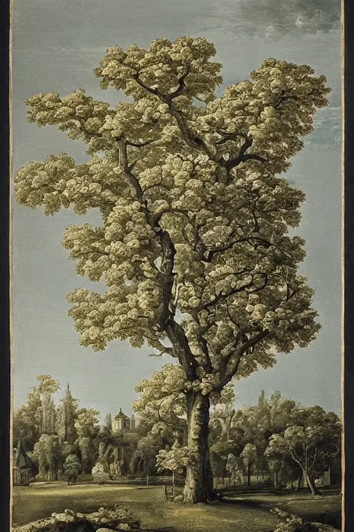 Prompt: beautiful detailed illustration apple tree by Bernardo Bellotto.