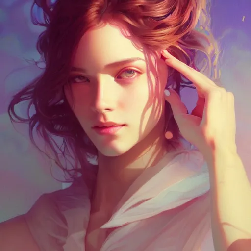 Image similar to surreal beautiful young woman, detailed gorgeous face, sad eyes, vaporwave aesthetic, synthwave , digital painting, artstation, concept art, smooth, sharp focus, illustration, art by artgerm and greg rutkowski and alphonse mucha