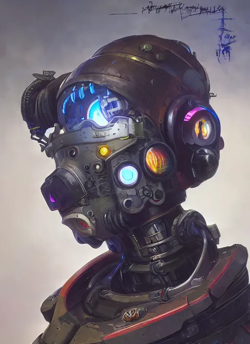 Image similar to cyberpunk pathfinder robot from apex legends character portrait, portrait, concept art, intricate details, highly detailed, vintage sci - fi