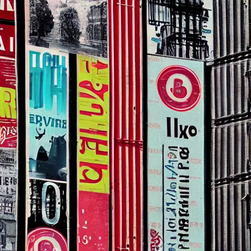 Prompt: texture of an billboard full of old posters