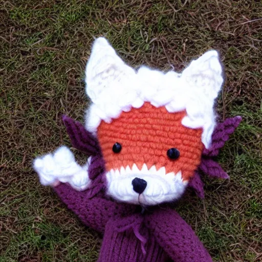 Prompt: cute fox made of yarn