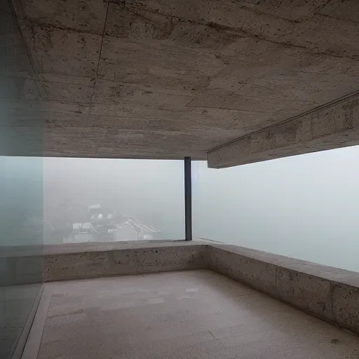 Prompt: Endless habitat 67, windows glowing in the fog by architect moshe safdie