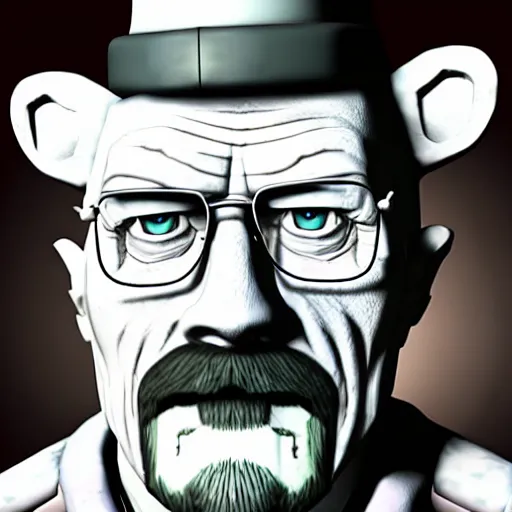 Image similar to walter white from breaking bad in five nights at freddy ’ s, 4 k, hyper realistic