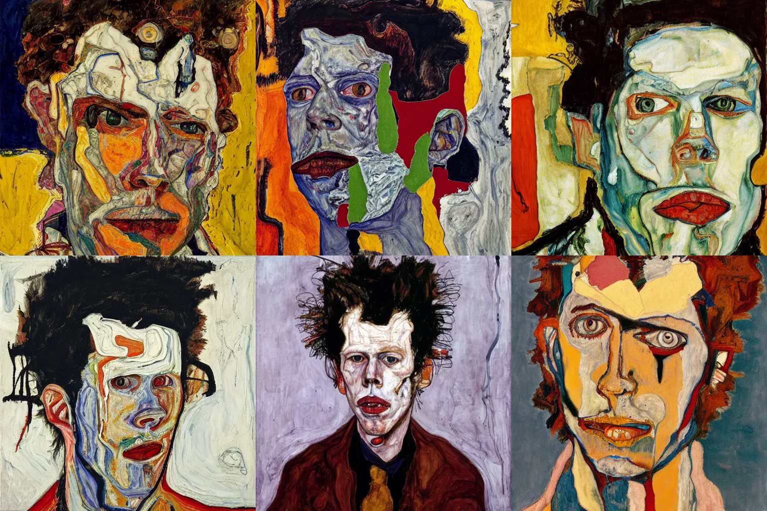 Prompt: oilpainting portrait of tom waits, by egon schiele, lucian freud, basquiat