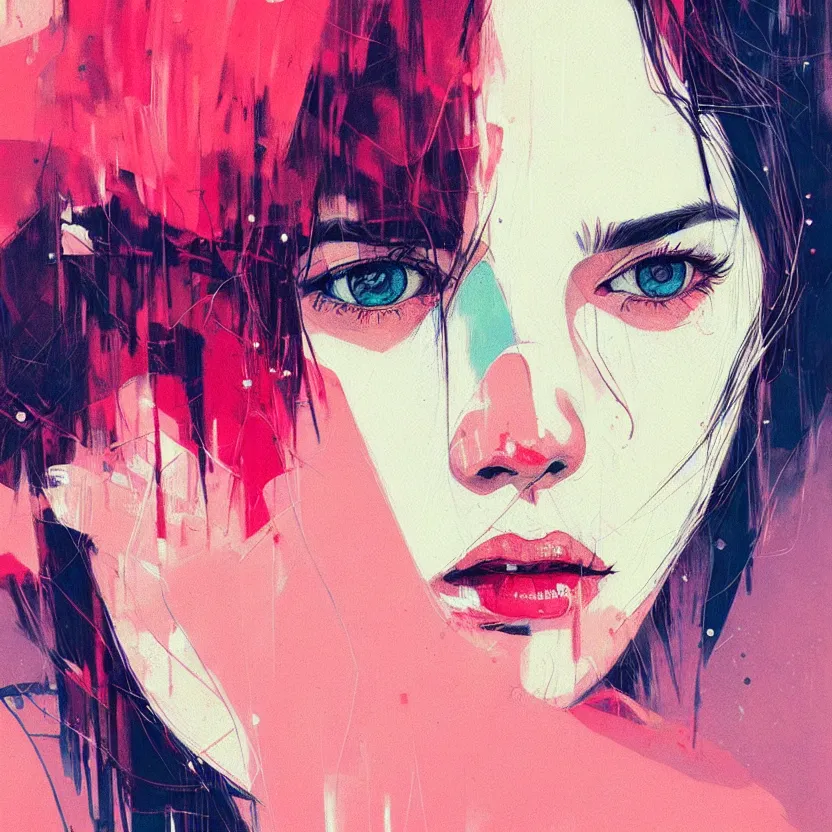 Image similar to close up portrait painting of a female in nineties street styling, concept art, intricate details, aesthetically pleasing pastel colors, art by conrad roset, impressionism, portrait