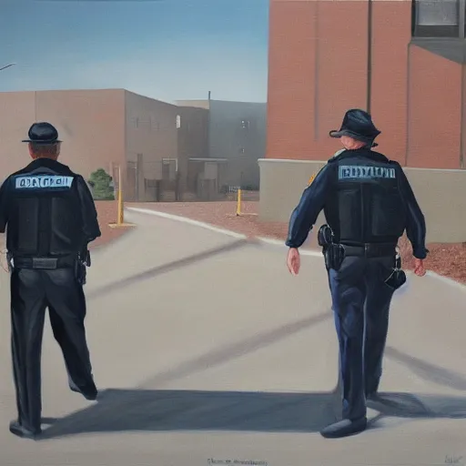 Prompt: hyperrealism painting of a police search of a suspicious person