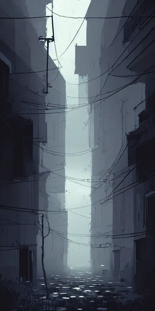 Image similar to abandoned appcalyptic old alley, epic sunlight, perfect lightning and dramatic atmosphere, illustration by niko delort,
