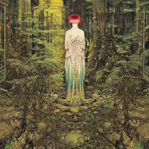 Prompt: a simple concept art of an ancient temple in the forest, an award winning yoshitaka amano digital art poster, by, james gurney and gerhard richter. art by takato yamamoto. masterpiece, deep colours.