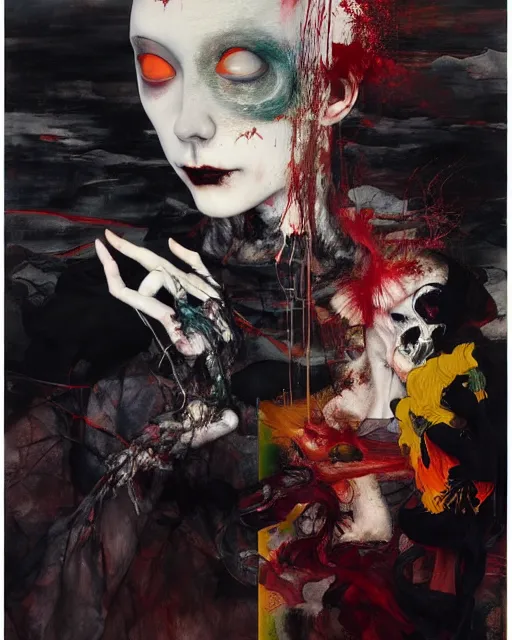 Image similar to death is not mercurial it's patient unlike life, hauntingly surreal, gothic, rich deep colours, painted by francis bacon, adrian ghenie, james jean and petra cortright, part by gerhard richter, part by takato yamamoto. 8 k masterpiece.