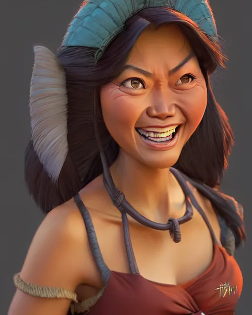 Image similar to giggling heavy - set filipina woman character portrait, by don bluth, sci - fi environment, highly detailed, dynamic shadows, 4 k, wallpaper - 1 0 2 4