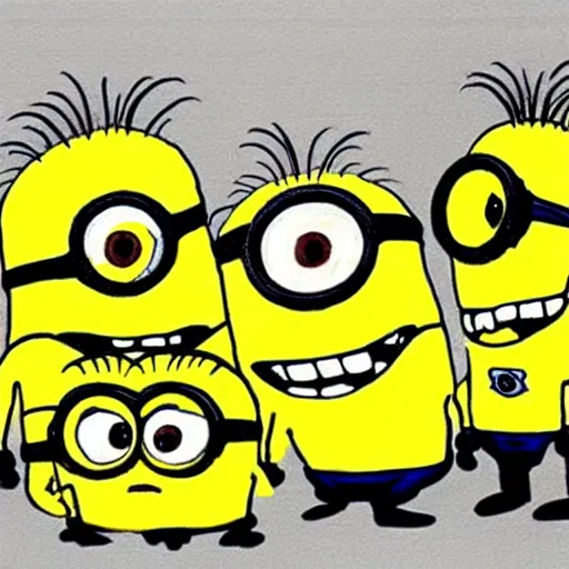 Image similar to a crayon drawing of minions from minions