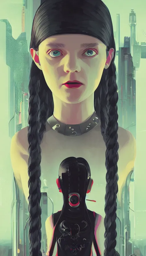 Image similar to cyberpunk wednesday addams, sharp focus, james gilleard, cinematic, game art, extremely detailed digital painting, print