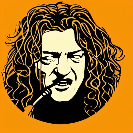 Prompt: 1 9 7 0 - young - robert - plant from led zepelin singing into the microphone, swagger, sticker - art, svg vector, adobe - illustrator