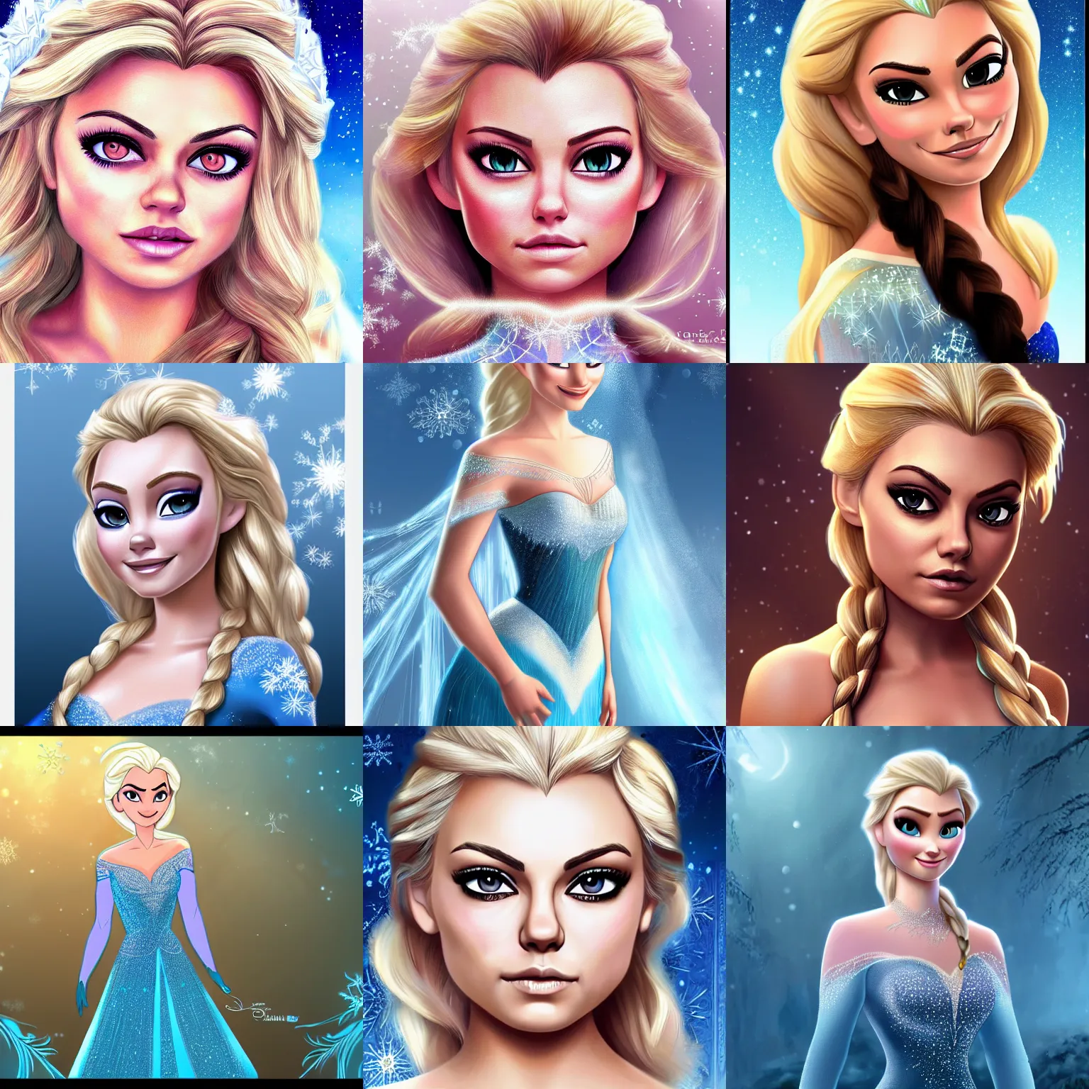 Prompt: mila kunis with blonde hair as Elsa from Frozen western DD fantasy intricate elegant highly detailed digital painting artstation conce
