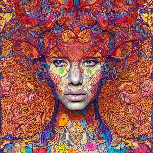 Image similar to the portrait of a beautiful young woman partially made up of peppers of all colors, an ultrafine detailed illustration by james jean, intricate linework, bright colors, final fantasy, behance contest winner, vanitas, angular, altermodern, unreal engine 5 highly rendered, global illumination, radiant light, detailed and intricate environment