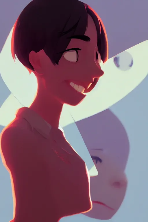 Prompt: a face inside a face inside a face smiling, cory loftis, james gilleard, atey ghailan, makoto shinkai, goro fujita, character art, exquisite lighting, clear focus, very coherent, plain background, soft painting