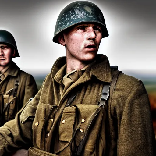 Image similar to world war 2 soldiers, 4 k, high resolution, still, landscape, hd, dslr, hyper realistic