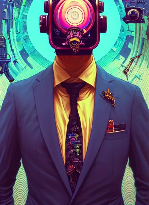 Image similar to high quality high detail portrait of a diesel punk in a suit in an alien world,, tristan eaton, victo ngai, artgerm, rhads, ross draws, hyperrealism, intricate detailed, alphonse mucha, 8 k, sci - fi, pastel colors, artstation,