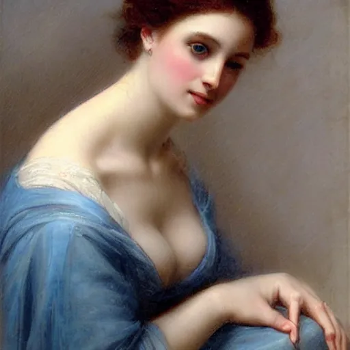 Prompt: portrait of a woman with ice Blue eyes,by Guillaume Seignac