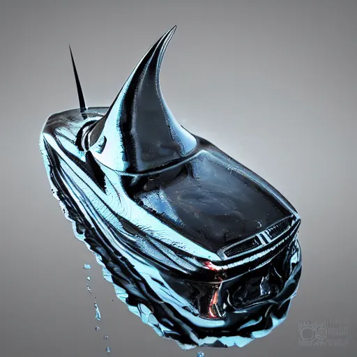 Image similar to a small liquid sculpture as a corvette, viscous, reflective, digital art