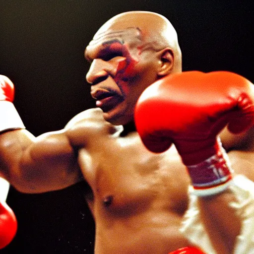 Prompt: high resolution photo of Mike Tyson in a boxing match with Ronald-McDonald