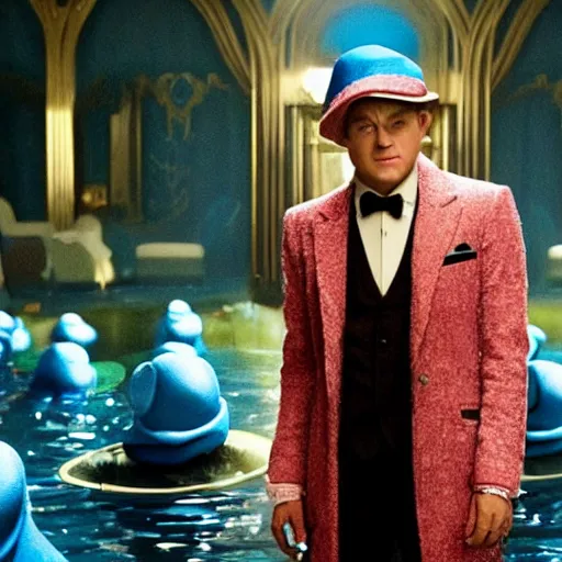 Prompt: a film still of papa smurf in the great gatsby ( 2 0 1 3 ), cinematography by baz luhrmann, hd