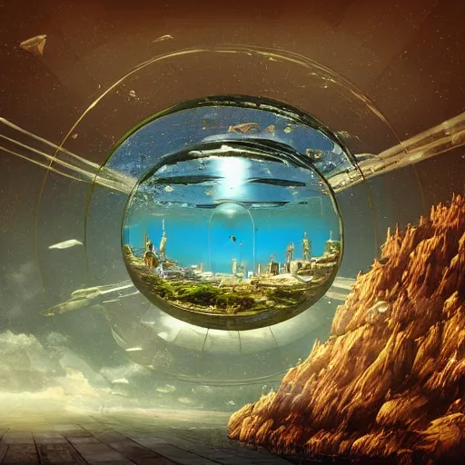 Image similar to dome science fiction underwater advanced orthodox city bubble landscape