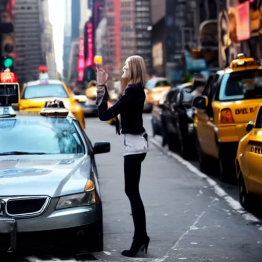 Image similar to female robot hailing a cab in new york