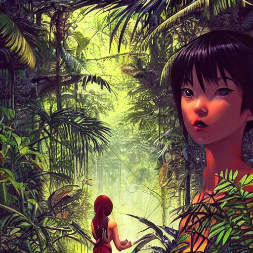 Prompt: beautiful wild jungle, a lot of unusual plants into the underworld, daylight, sharped details, cinematic, hyperrealism, dynamic shadows, dynamic lighting, ilya kuvshinov, kyoani, hiroaki samura, yoshinari yoh, james jean, katsuhiro otomo, erik jones, cel shaded, anime poster