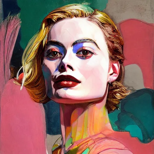 Prompt: oil painting of margot robbie by james jean, by harry clarke