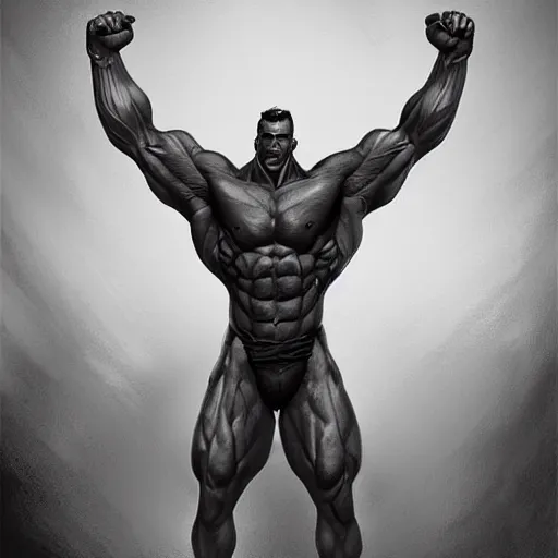 Image similar to overly muscular giant superhuman gigachad, grayscale, epic, digital, highly - detailed, artstation cgsociety