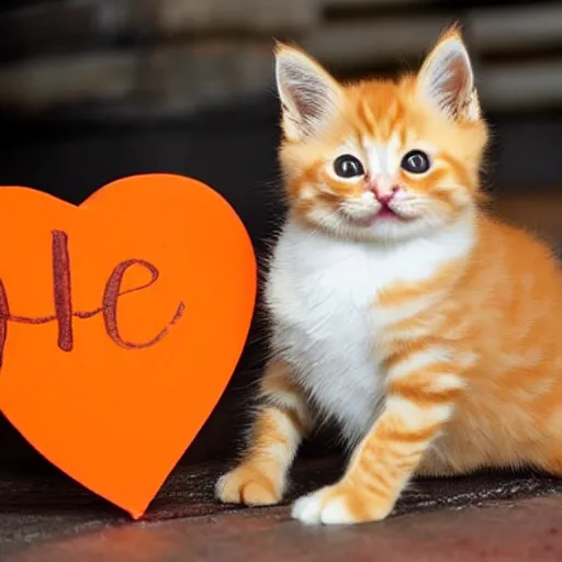 Image similar to cute fluffy orange tabby kitten with a sign that says